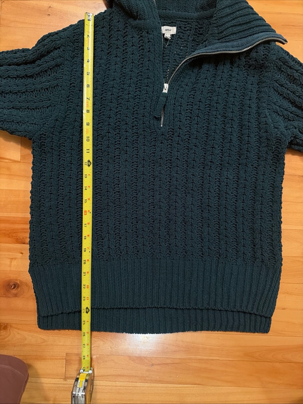 aerie Forest Green Cable-Knit Zip Cardigan - Picture 9 of 12